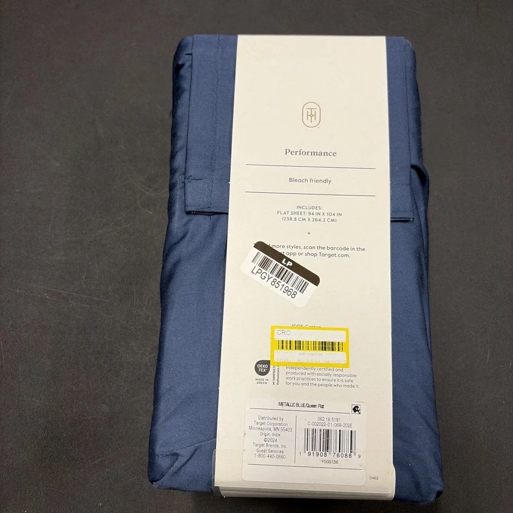 Threshold Performance Cotton Sateen QUEEN Flat Sheet Blue 400 TC Smooth 20599